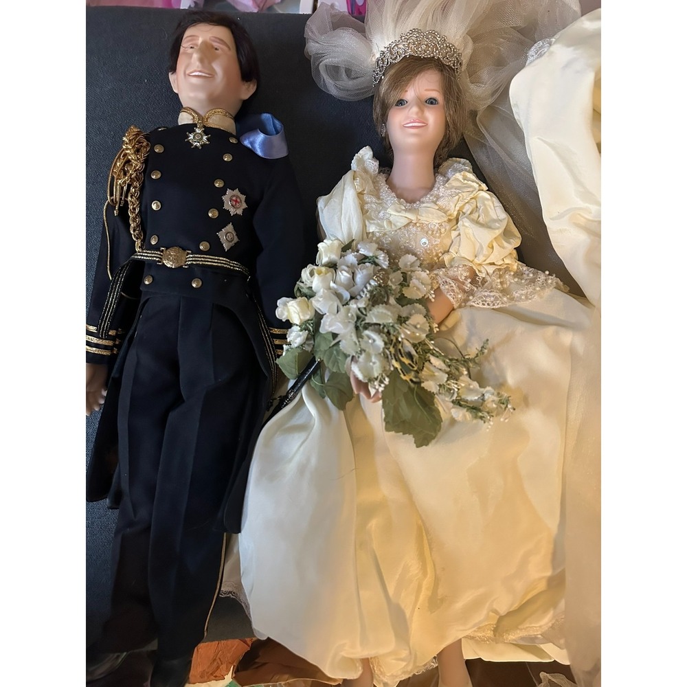 Danbury Mint 19" Dolls Prince Charles Princess Diana Wedding Dress Vintage Set
